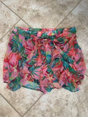 Bleu Rod Beattie Pink & Green Tropical Floral Swim Coverup Short